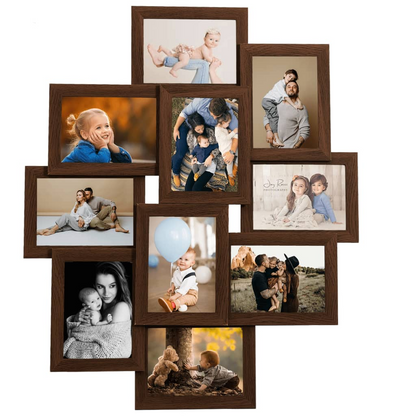 vidaXL Dark Brown Collage Photo Frame for 10x(13x18 cm) Pictures – Stylish MDF Wall Decor - BEYRUN