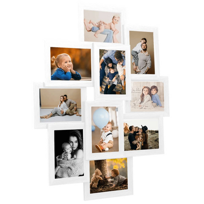 vidaXL Collage Photo Frame - Stylish White MDF Frame for 10 Photos (13x18 cm) - Ideal for Home, Office, and Dorm Decor - BEYRUN