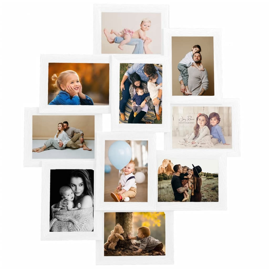 vidaXL Collage Photo Frame - Stylish White MDF Frame for 10 Photos (13x18 cm) - Ideal for Home, Office, and Dorm Decor - BEYRUN