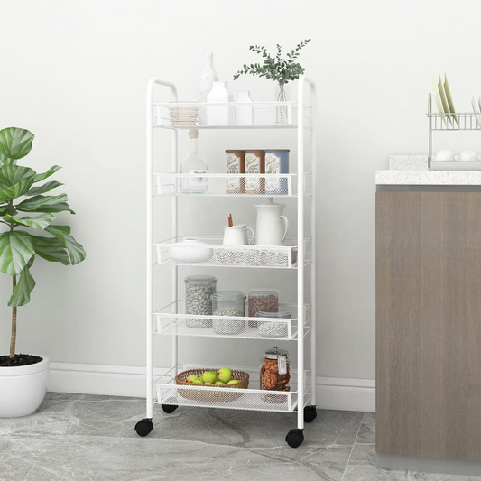 vidaXL 5-Tier Kitchen Trolley - Durable Iron Construction, White, 46x26x105 cm - Perfect for Kitchen, Bathroom, and Office Organization - BEYRUN