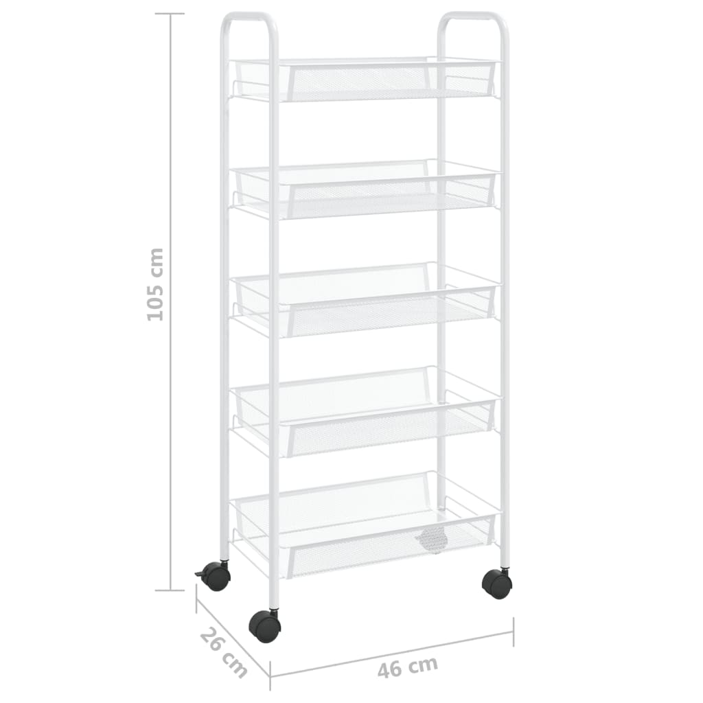 vidaXL 5-Tier Kitchen Trolley - Durable Iron Construction, White, 46x26x105 cm - Perfect for Kitchen, Bathroom, and Office Organization - BEYRUN