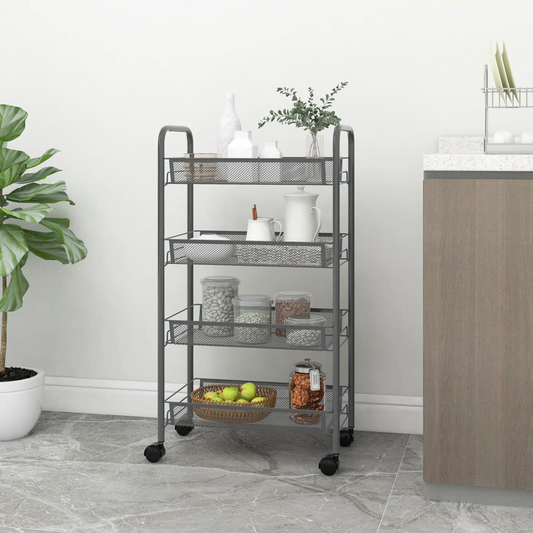 vidaXL 4-Tier Kitchen Trolley - Grey, Iron, 46x26x85 cm - Sturdy & Versatile Storage Solution - BEYRUN