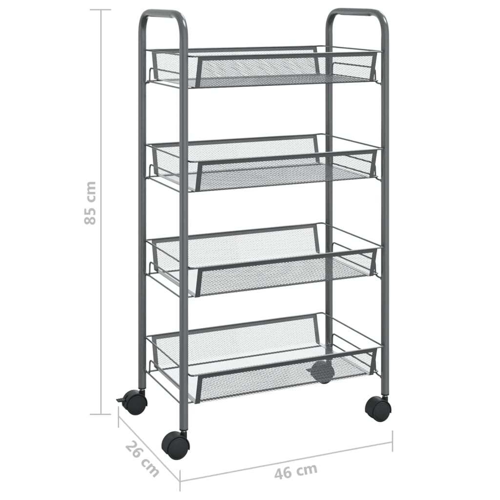 vidaXL 4-Tier Kitchen Trolley - Grey, Iron, 46x26x85 cm - Sturdy & Versatile Storage Solution - BEYRUN