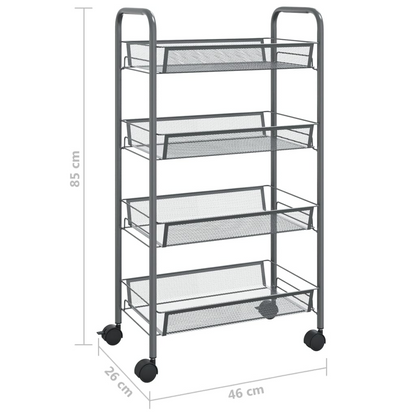 vidaXL 4-Tier Kitchen Trolley - Grey, Iron, 46x26x85 cm - Sturdy & Versatile Storage Solution - BEYRUN