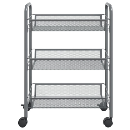 vidaXL 3-Tier Kitchen Trolley Grey - Durable Iron Cart with Removable Baskets & Lockable Wheels (46x26x64 cm) - BEYRUN