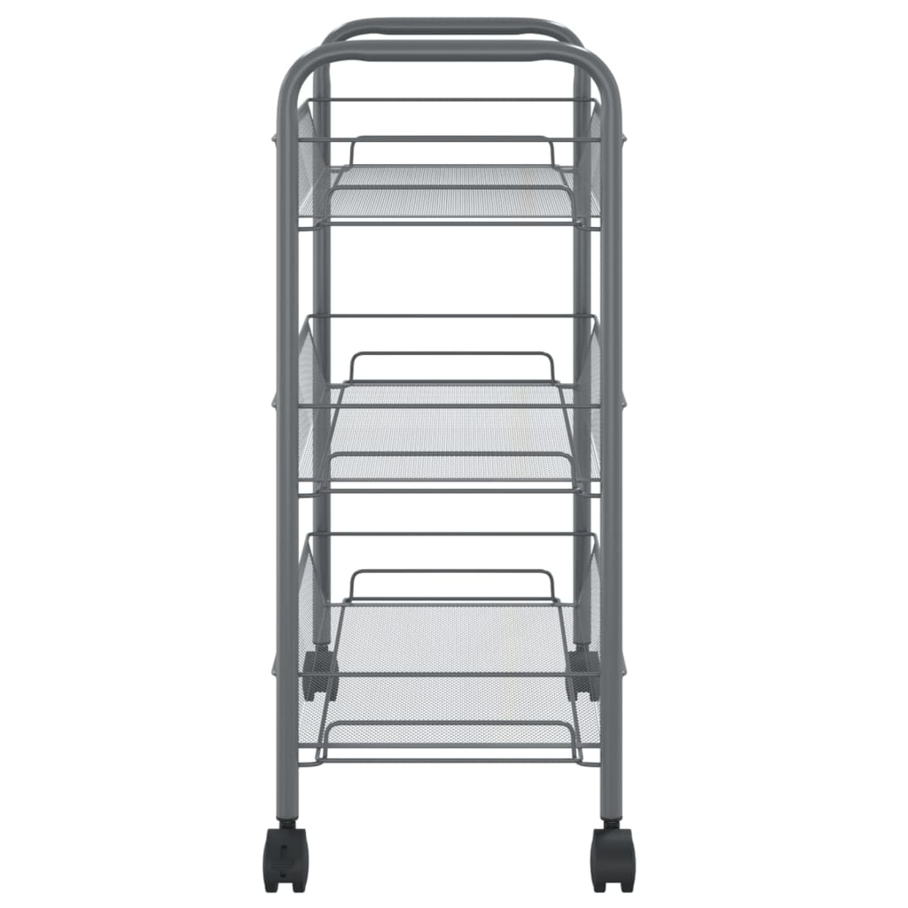 vidaXL 3-Tier Kitchen Trolley Grey - Durable Iron Cart with Removable Baskets & Lockable Wheels (46x26x64 cm) - BEYRUN