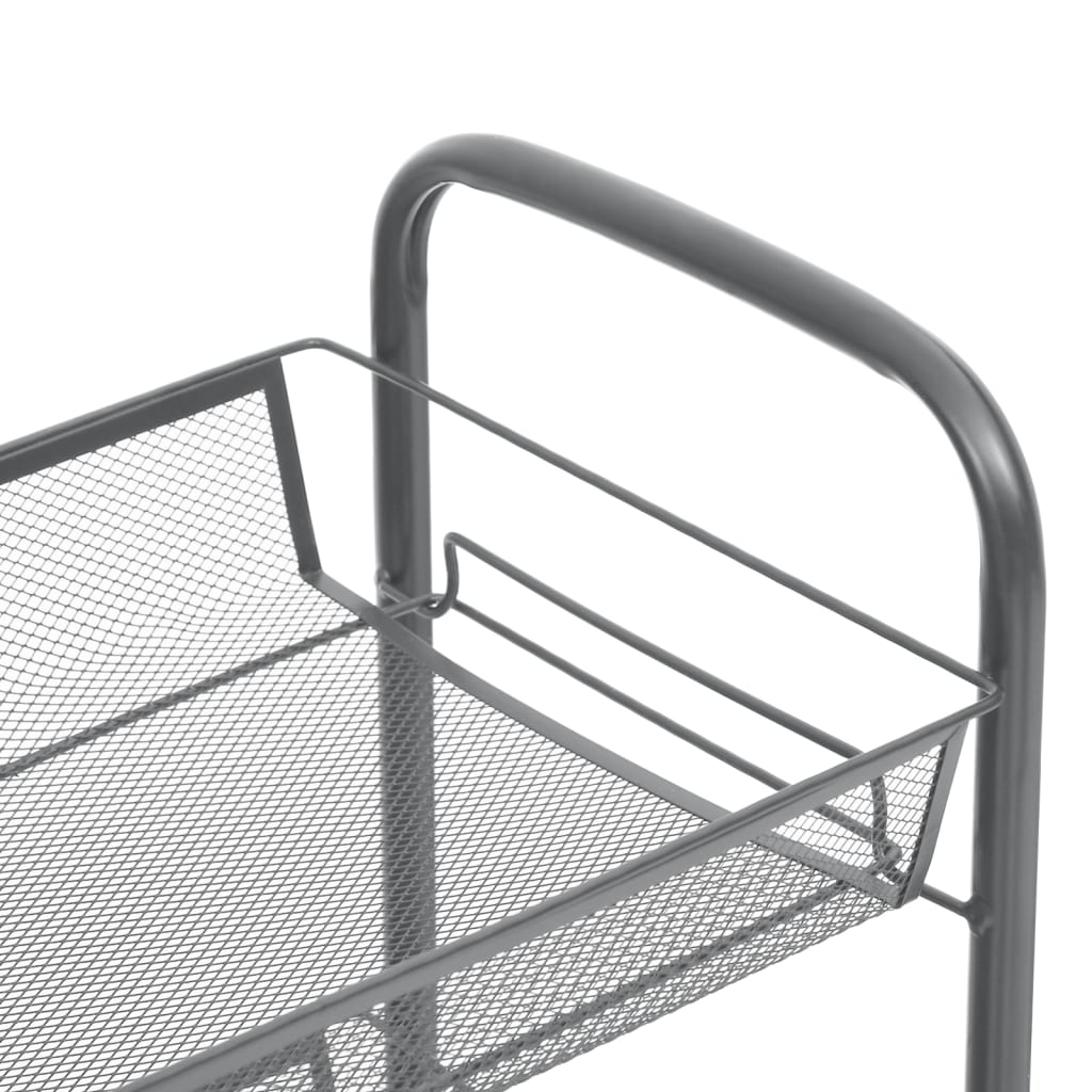 vidaXL 3-Tier Kitchen Trolley Grey - Durable Iron Cart with Removable Baskets & Lockable Wheels (46x26x64 cm) - BEYRUN