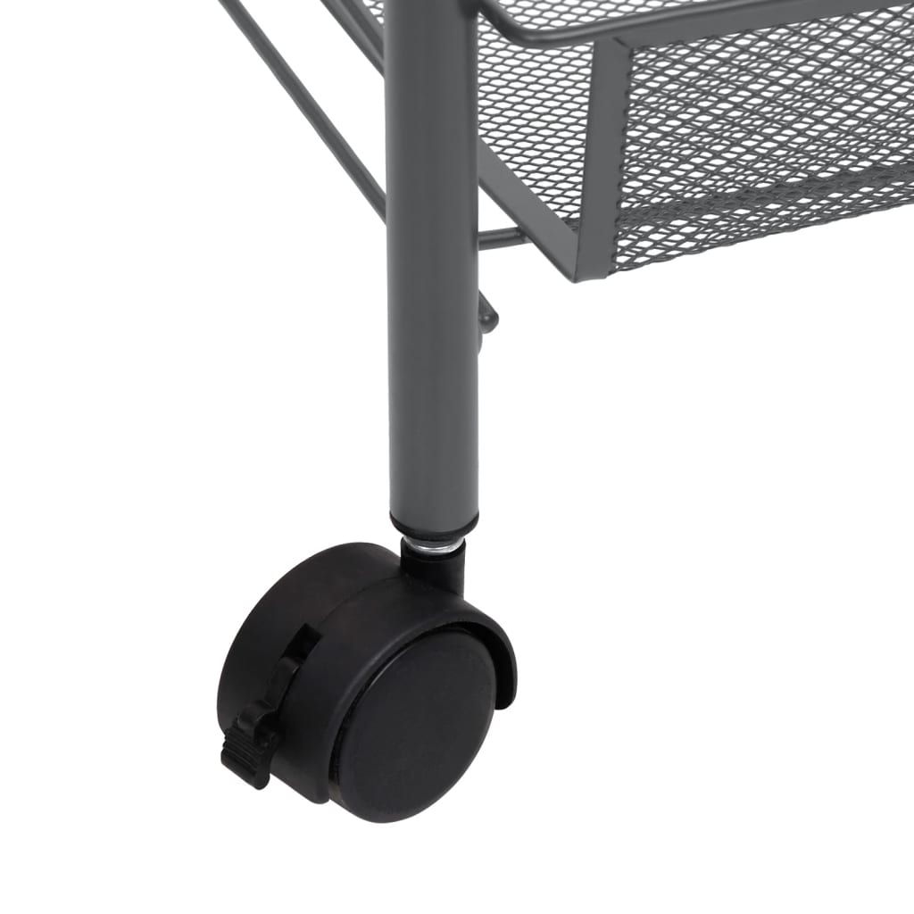 vidaXL 3-Tier Kitchen Trolley Grey - Durable Iron Cart with Removable Baskets & Lockable Wheels (46x26x64 cm) - BEYRUN