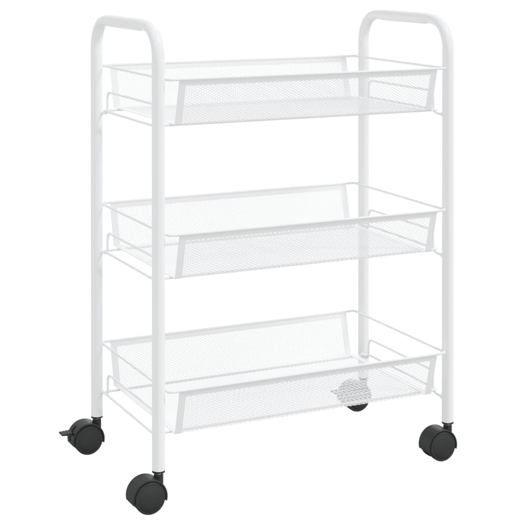 vidaXL 3-Tier Kitchen Trolley - Sleek White, Sturdy Iron Construction, Mobile Storage Solution - BEYRUN