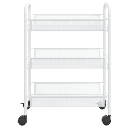 vidaXL 3-Tier Kitchen Trolley - Sleek White, Sturdy Iron Construction, Mobile Storage Solution - BEYRUN