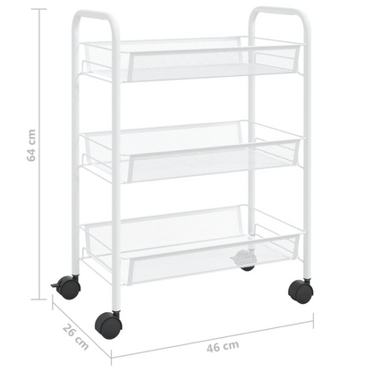 vidaXL 3-Tier Kitchen Trolley - Sleek White, Sturdy Iron Construction, Mobile Storage Solution - BEYRUN