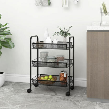 vidaXL 3-Tier Kitchen Trolley Black 46x26x64 cm Iron | Organize Your Space Efficiently - BEYRUN