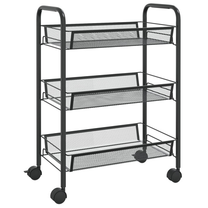 vidaXL 3-Tier Kitchen Trolley Black 46x26x64 cm Iron | Organize Your Space Efficiently - BEYRUN