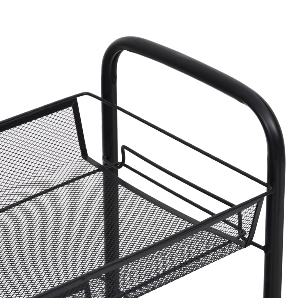 vidaXL 3-Tier Kitchen Trolley Black 46x26x64 cm Iron | Organize Your Space Efficiently - BEYRUN