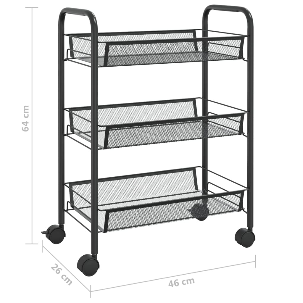 vidaXL 3-Tier Kitchen Trolley Black 46x26x64 cm Iron | Organize Your Space Efficiently - BEYRUN