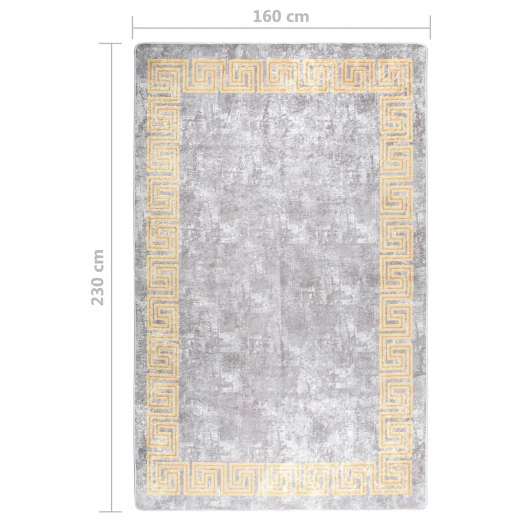 vidaXL Grey Washable Rug 160x230 cm - Anti-Slip, Noise-Absorbing, Soft Velvet - BEYRUN