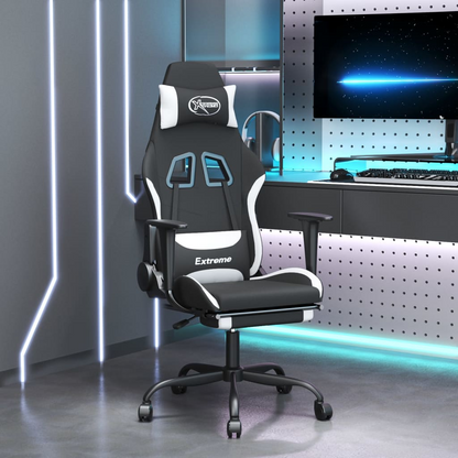 vidaXL Swivel Gaming Chair with Footrest Black and White Fabric - Ultimate Comfort for Gamers - BEYRUN