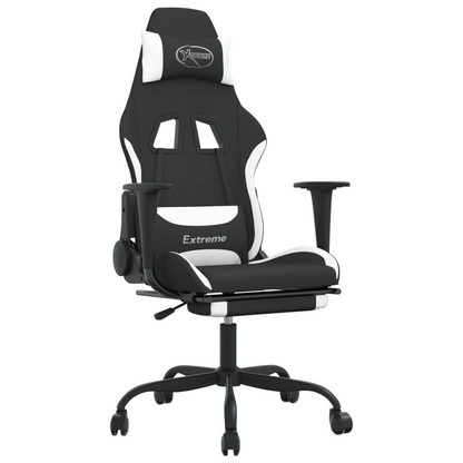 vidaXL Swivel Gaming Chair with Footrest Black and White Fabric - Ultimate Comfort for Gamers - BEYRUN