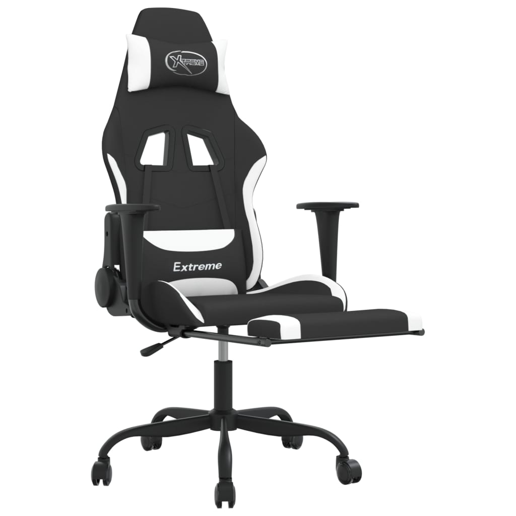 vidaXL Swivel Gaming Chair with Footrest Black and White Fabric - Ultimate Comfort for Gamers - BEYRUN