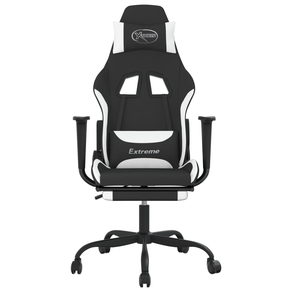 vidaXL Swivel Gaming Chair with Footrest Black and White Fabric - Ultimate Comfort for Gamers - BEYRUN