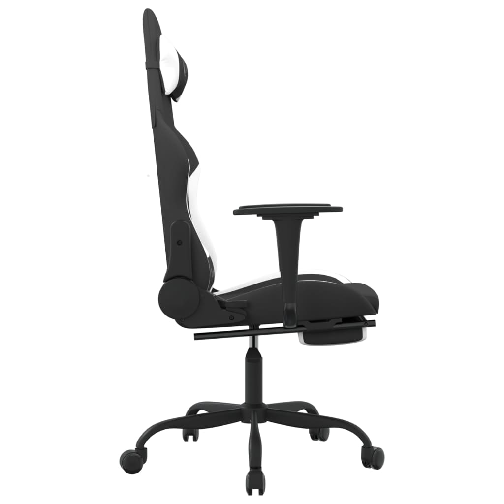 vidaXL Swivel Gaming Chair with Footrest Black and White Fabric - Ultimate Comfort for Gamers - BEYRUN