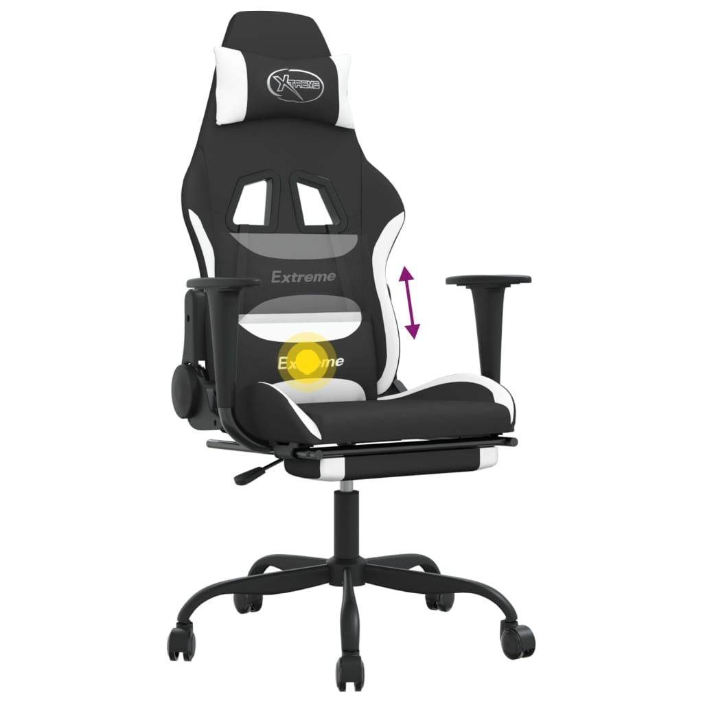 vidaXL Swivel Gaming Chair with Footrest Black and White Fabric - Ultimate Comfort for Gamers - BEYRUN