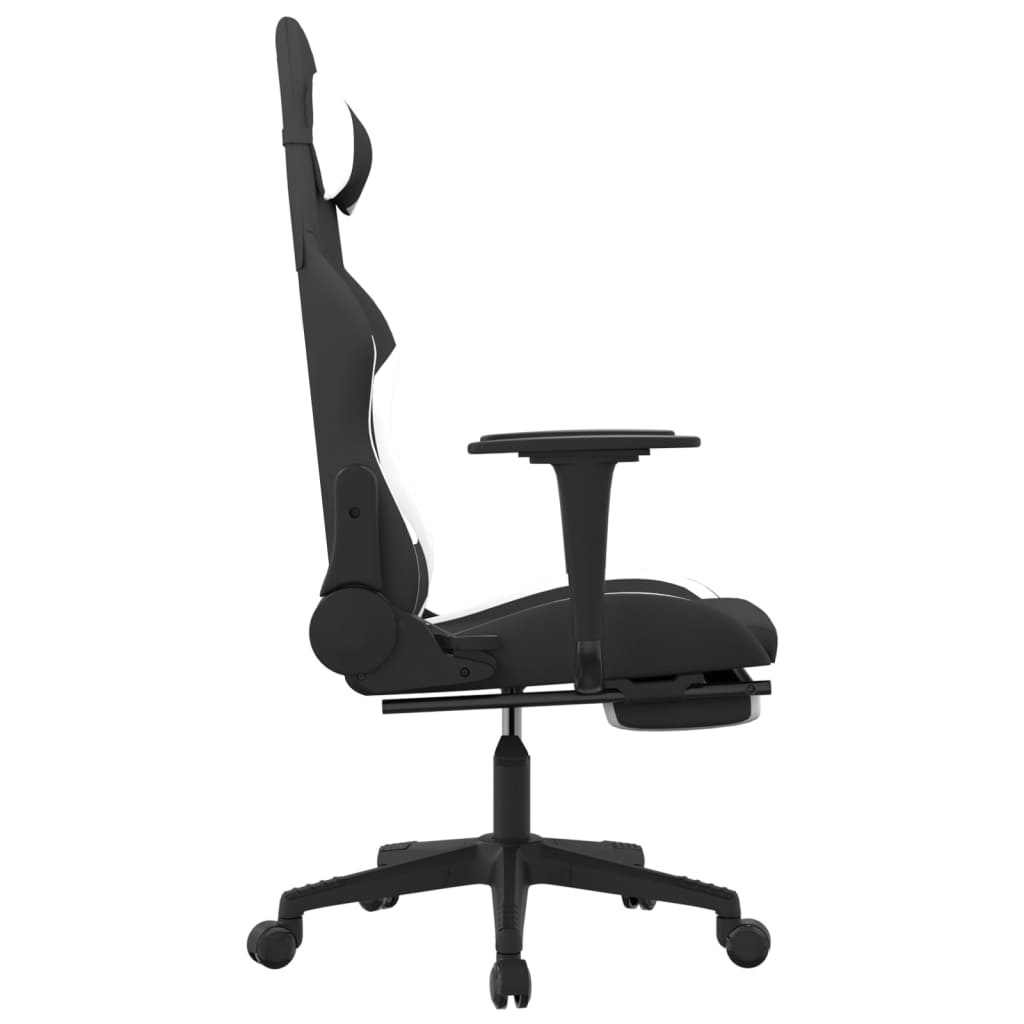 vidaXL Swivel Gaming Chair with Footrest - Black & White Fabric, Massage Waist Pillow, Adjustable Height - BEYRUN