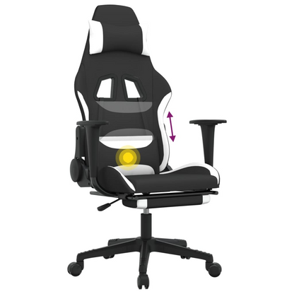 vidaXL Swivel Gaming Chair with Footrest - Black & White Fabric, Massage Waist Pillow, Adjustable Height - BEYRUN