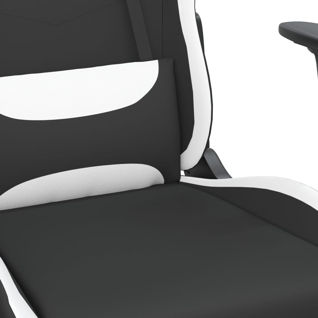 vidaXL Swivel Gaming Chair with Footrest - Black & White Fabric, Massage Waist Pillow, Adjustable Height - BEYRUN