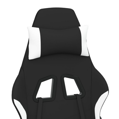 vidaXL Swivel Gaming Chair with Footrest - Black & White Fabric, Massage Waist Pillow, Adjustable Height - BEYRUN