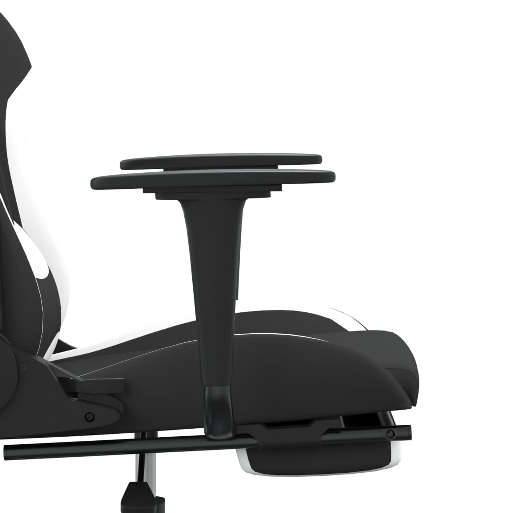 vidaXL Swivel Gaming Chair with Footrest - Black & White Fabric, Massage Waist Pillow, Adjustable Height - BEYRUN