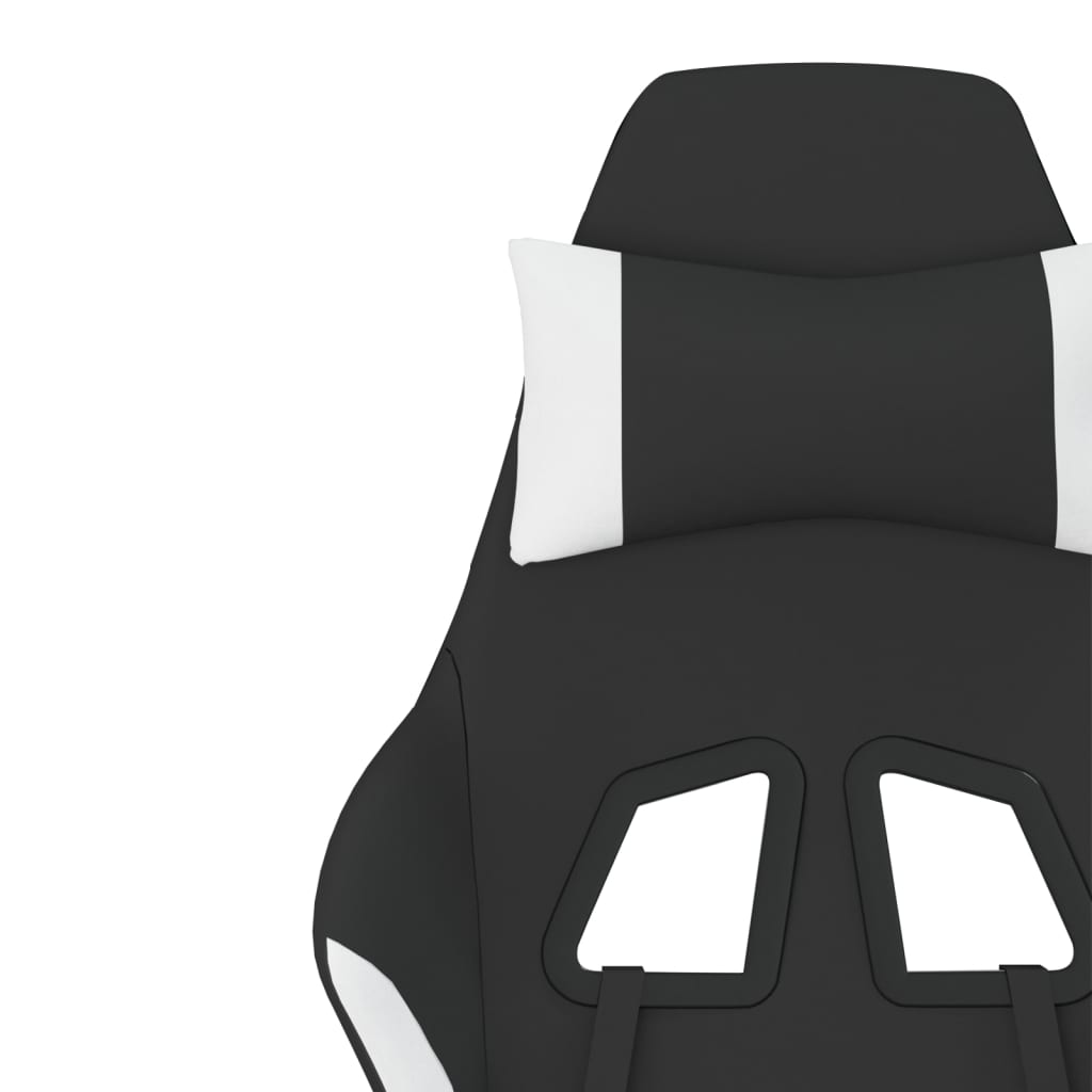 vidaXL Swivel Gaming Chair with Footrest - Black & White Fabric, Massage Waist Pillow, Adjustable Height - BEYRUN