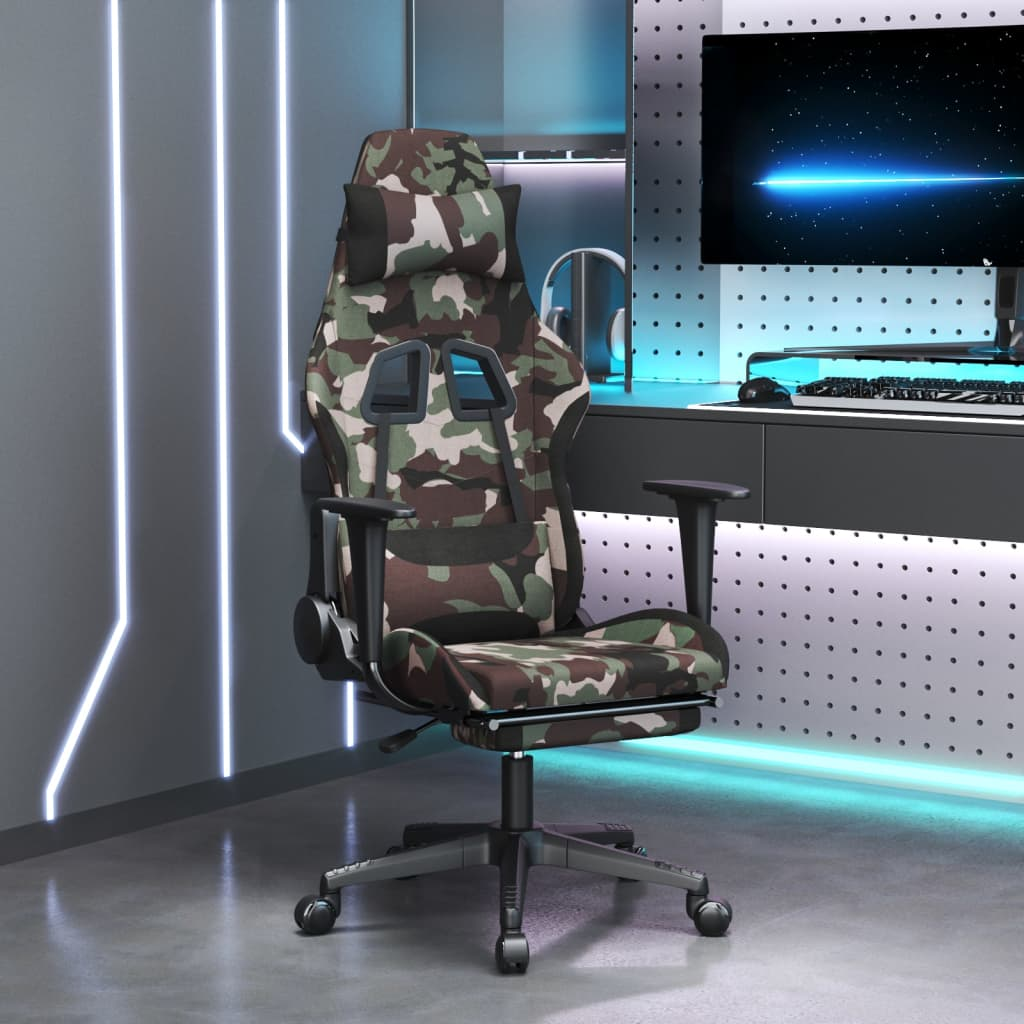 vidaXL Ergonomic Swivel Gaming Chair with Footrest - Black & Camouflage | Ultimate Comfort for Gamers - BEYRUN