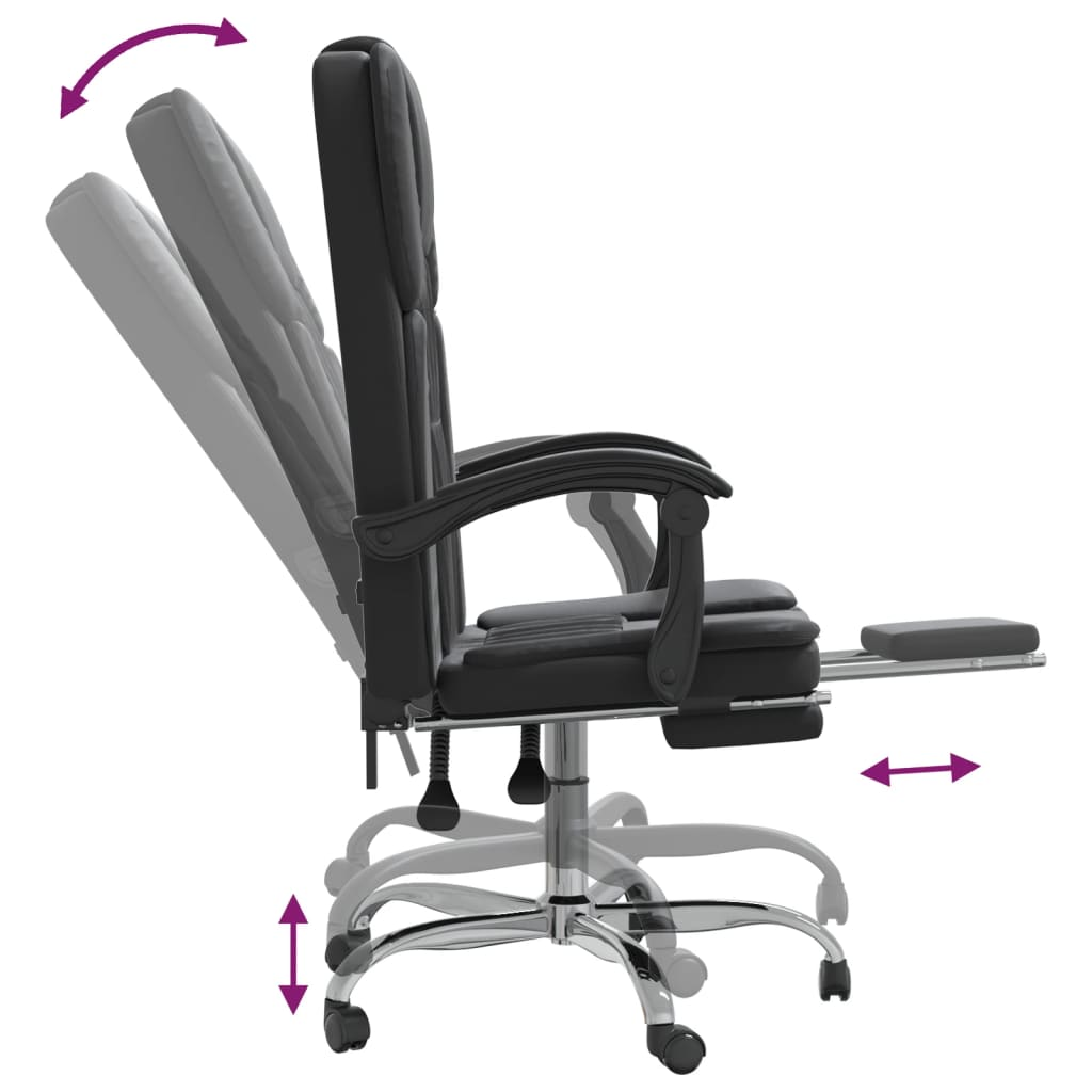 vidaXL Reclining Office Chair - Black Faux Leather Ergonomic Design for Ultimate Comfort - BEYRUN