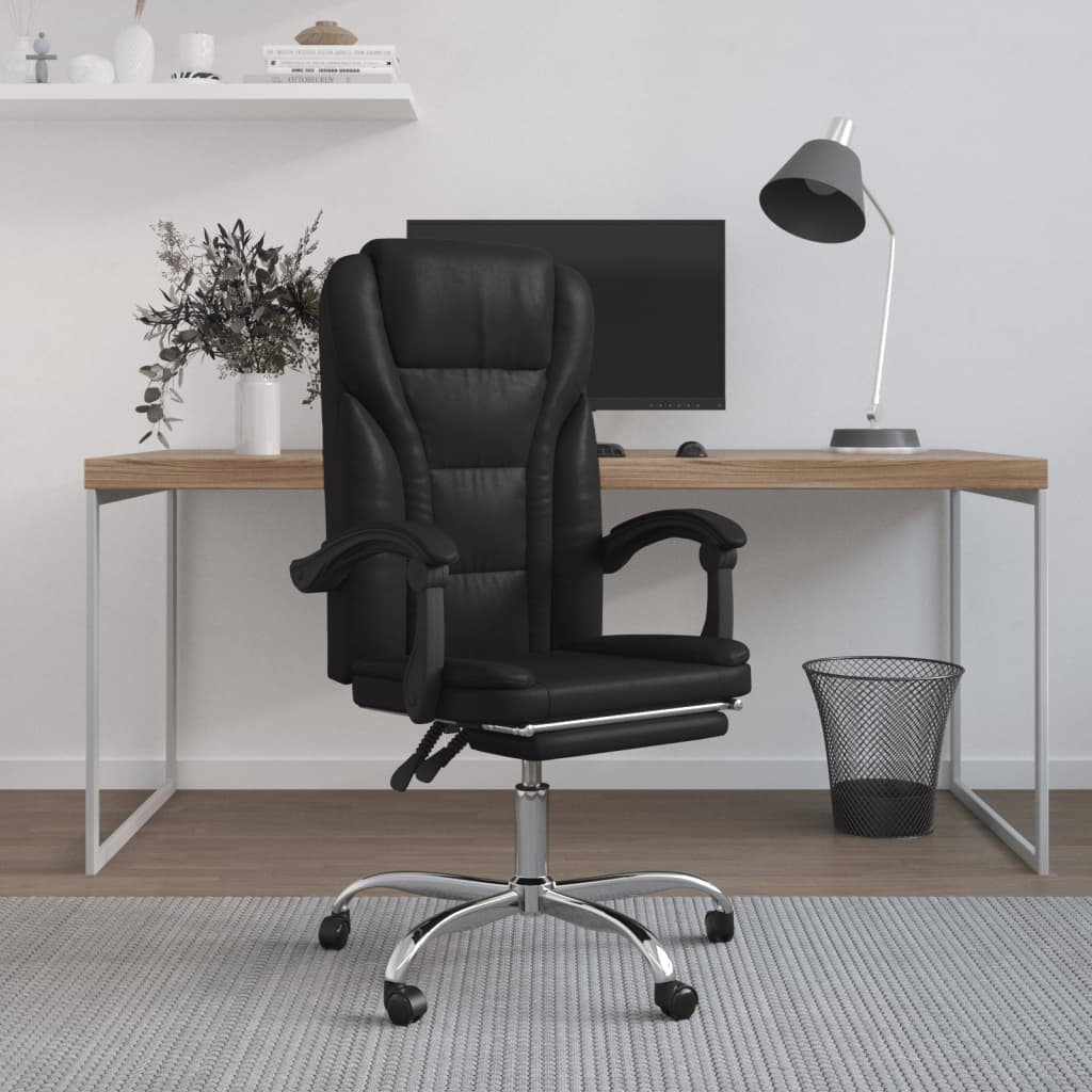 vidaXL Reclining Office Chair Black Faux Leather - Comfort and Style at Your Workspace - BEYRUN