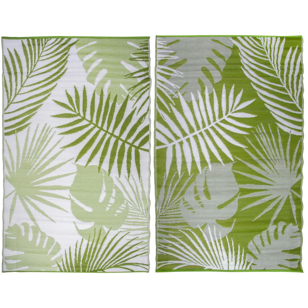 Esschert Design Reversible Outdoor Rug - Jungle Leaves Pattern, 241x152 cm, Green & White - Perfect for Patios & Gardens - BEYRUN