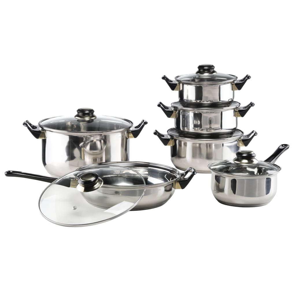 HI 12-Piece Stainless Steel Cookware Set - Durable & Versatile, Dishwasher Safe - BEYRUN