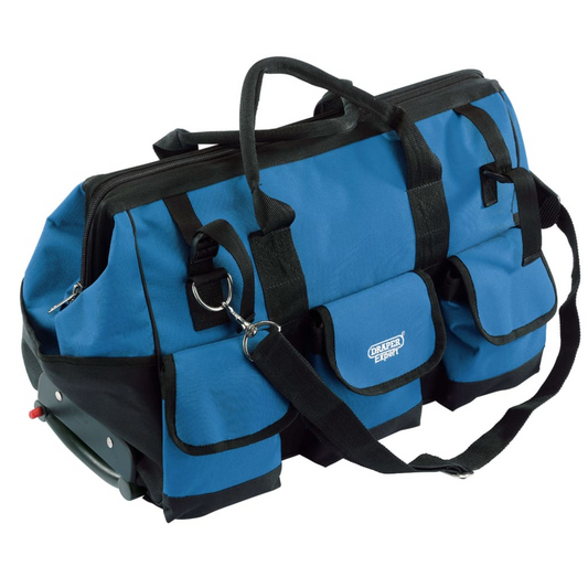 Draper Tools Rolling Tool Bag with Wheels, 58L Capacity - Blue and Black - BEYRUN