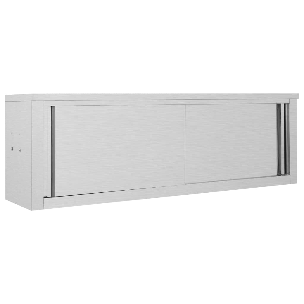 vidaXL Stainless Steel Kitchen Wall Cabinet with Sliding Doors - 150x40x50 cm | Durable & Hygienic - BEYRUN