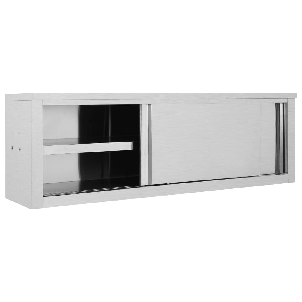 vidaXL Stainless Steel Kitchen Wall Cabinet with Sliding Doors - 150x40x50 cm | Durable & Hygienic - BEYRUN