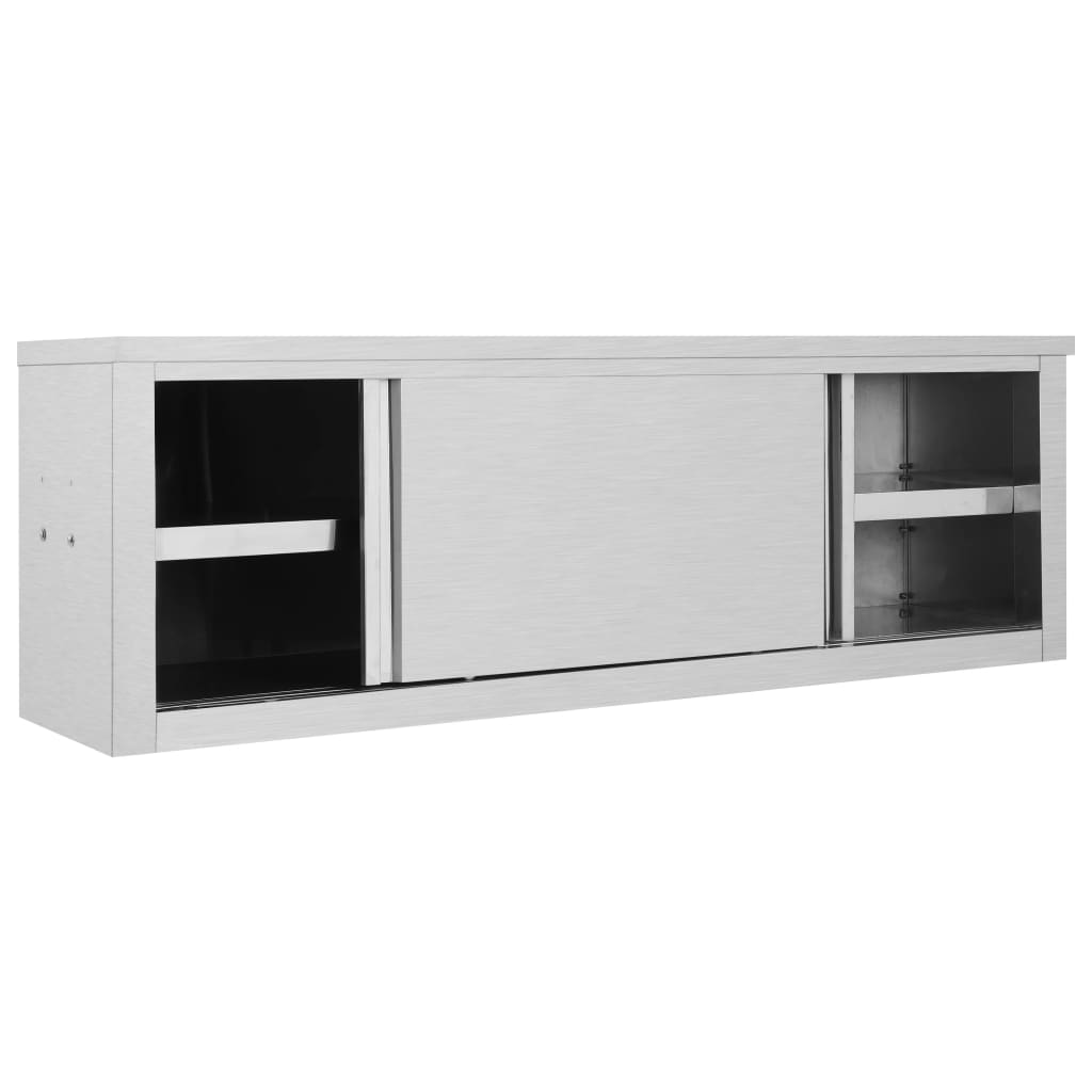 vidaXL Stainless Steel Kitchen Wall Cabinet with Sliding Doors - 150x40x50 cm | Durable & Hygienic - BEYRUN