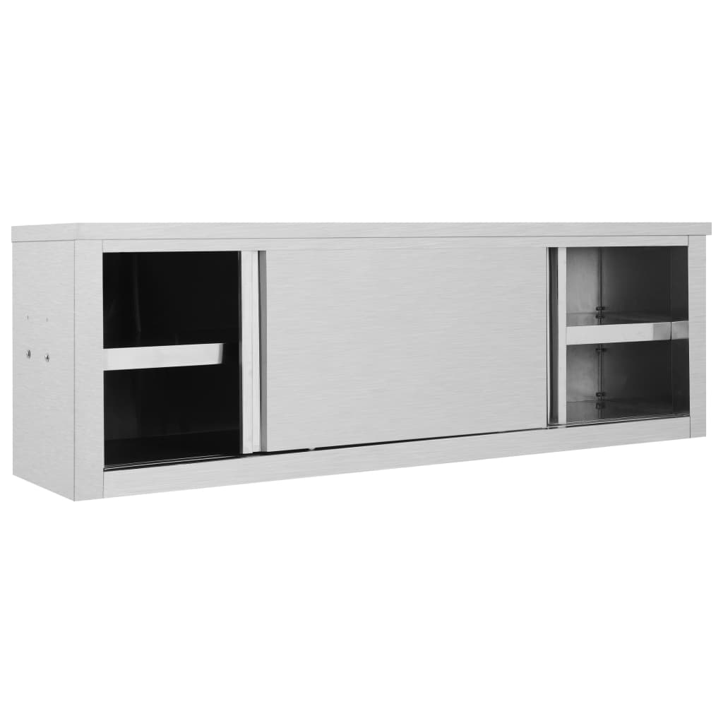 vidaXL Stainless Steel Kitchen Wall Cabinet with Sliding Doors - 150x40x50 cm | Durable & Hygienic - BEYRUN