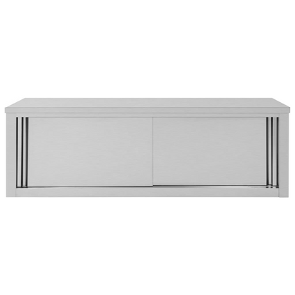 vidaXL Stainless Steel Kitchen Wall Cabinet with Sliding Doors - 150x40x50 cm | Durable & Hygienic - BEYRUN