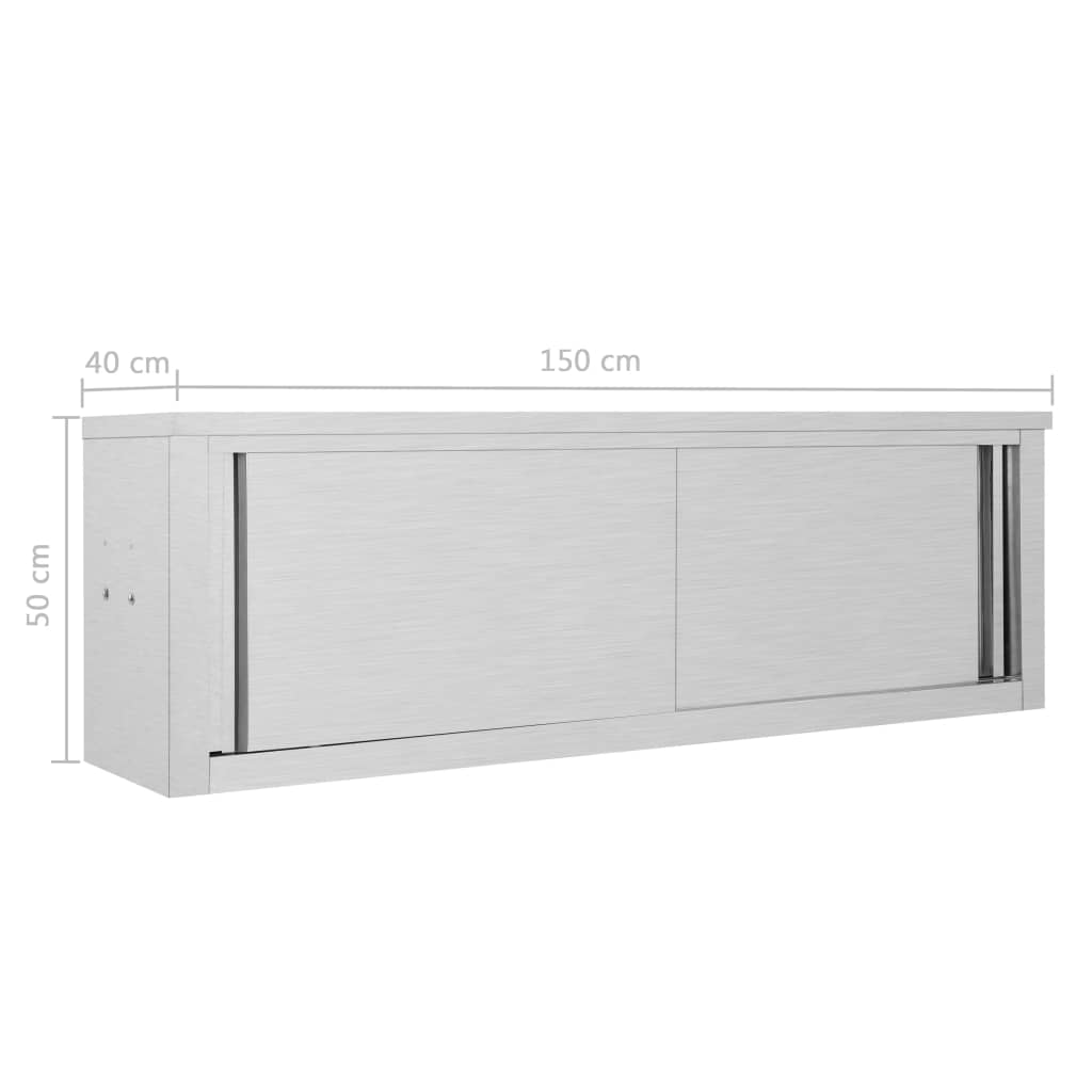 vidaXL Stainless Steel Kitchen Wall Cabinet with Sliding Doors - 150x40x50 cm | Durable & Hygienic - BEYRUN