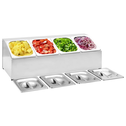 vidaXL Gastronorm Container Holder with 4 GN 1/6 Pans - Stainless Steel | Perfect for Restaurants & Parties - BEYRUN