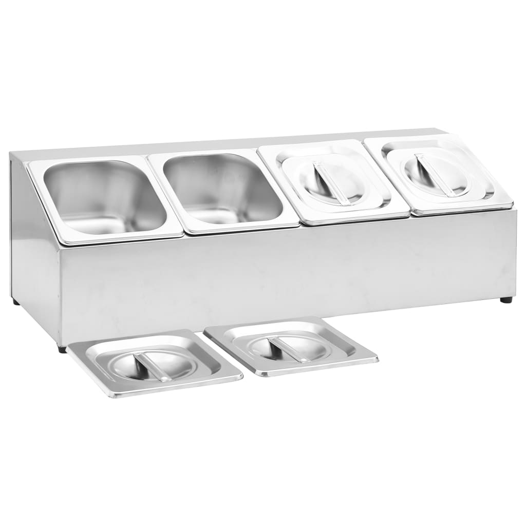 vidaXL Gastronorm Container Holder with 4 GN 1/6 Pans - Stainless Steel | Perfect for Restaurants & Parties - BEYRUN