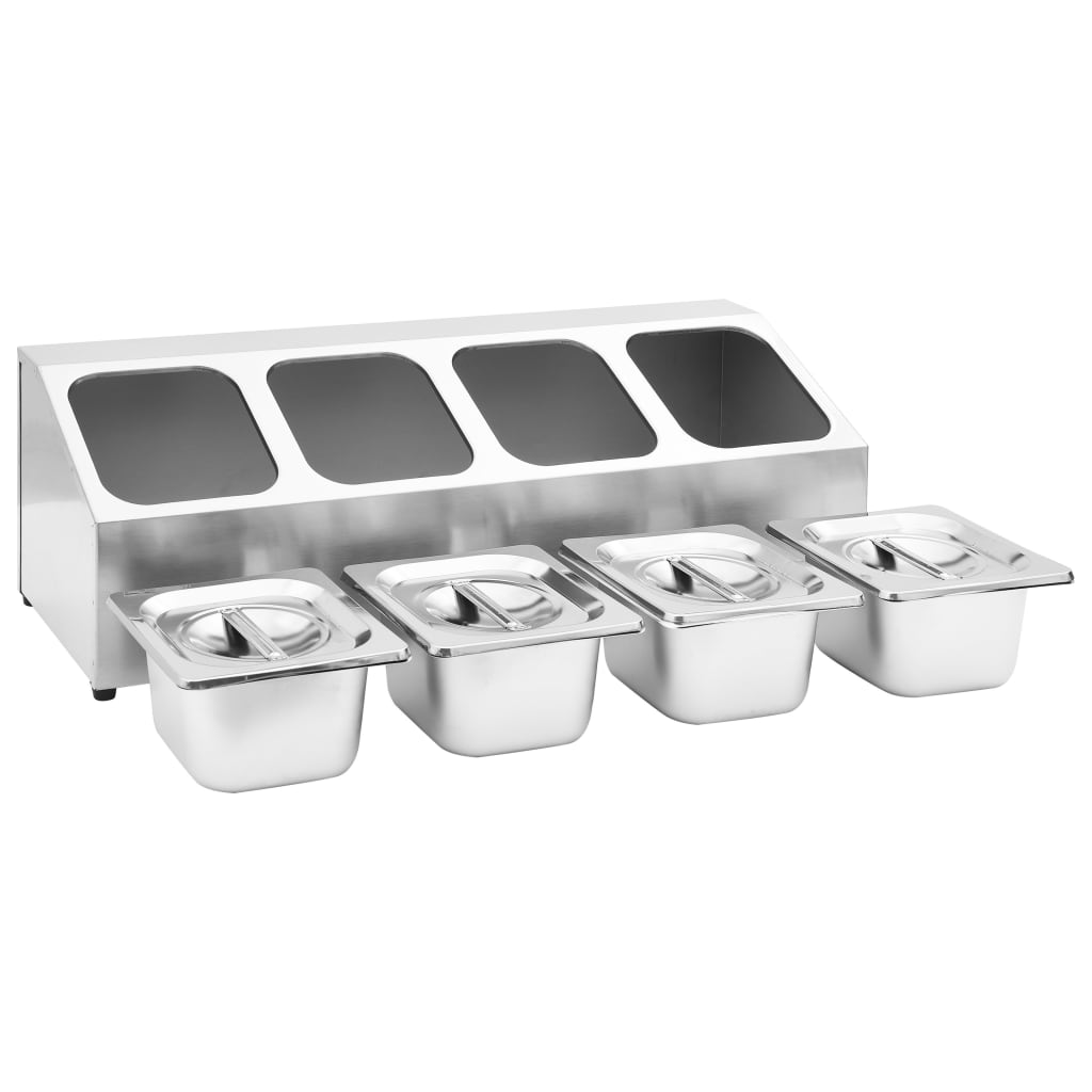 vidaXL Gastronorm Container Holder with 4 GN 1/6 Pans - Stainless Steel | Perfect for Restaurants & Parties - BEYRUN