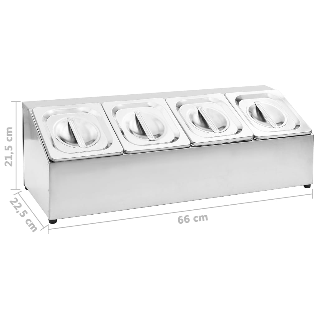 vidaXL Gastronorm Container Holder with 4 GN 1/6 Pans - Stainless Steel | Perfect for Restaurants & Parties - BEYRUN