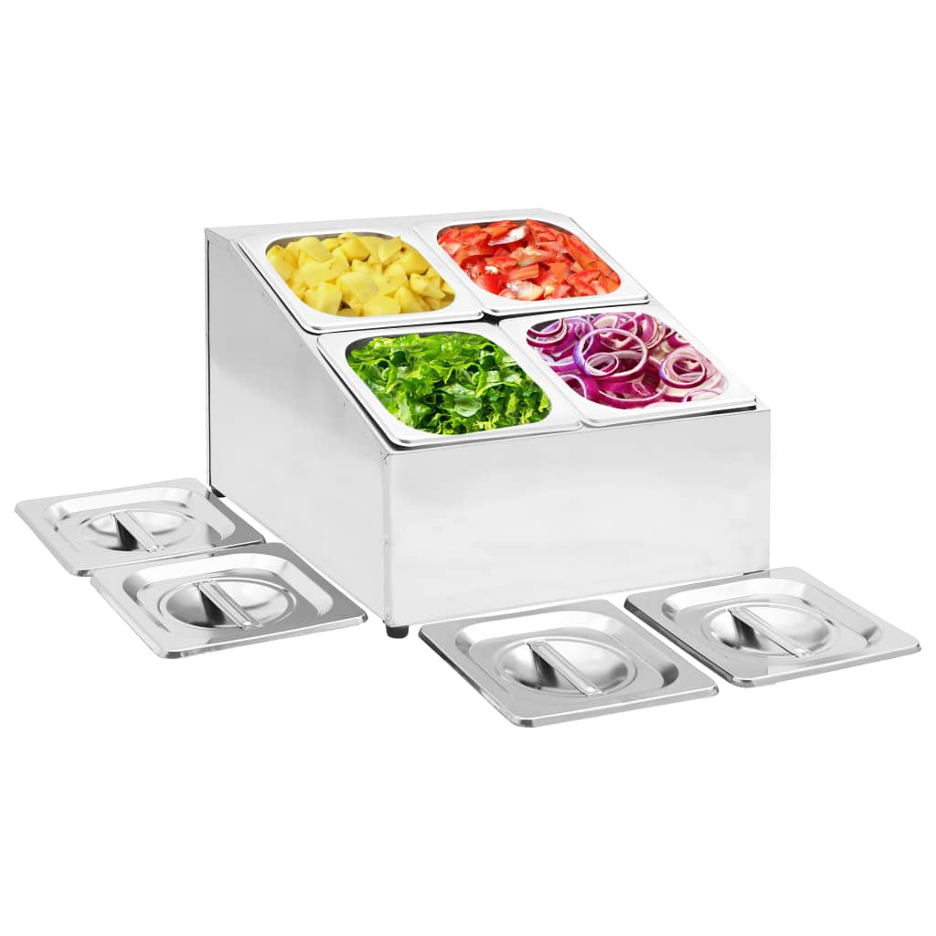 vidaXL Gastronorm Container Holder with 4 GN 1/6 Pans - Stainless Steel | Enhance Your Kitchen Organization & Efficiency - BEYRUN