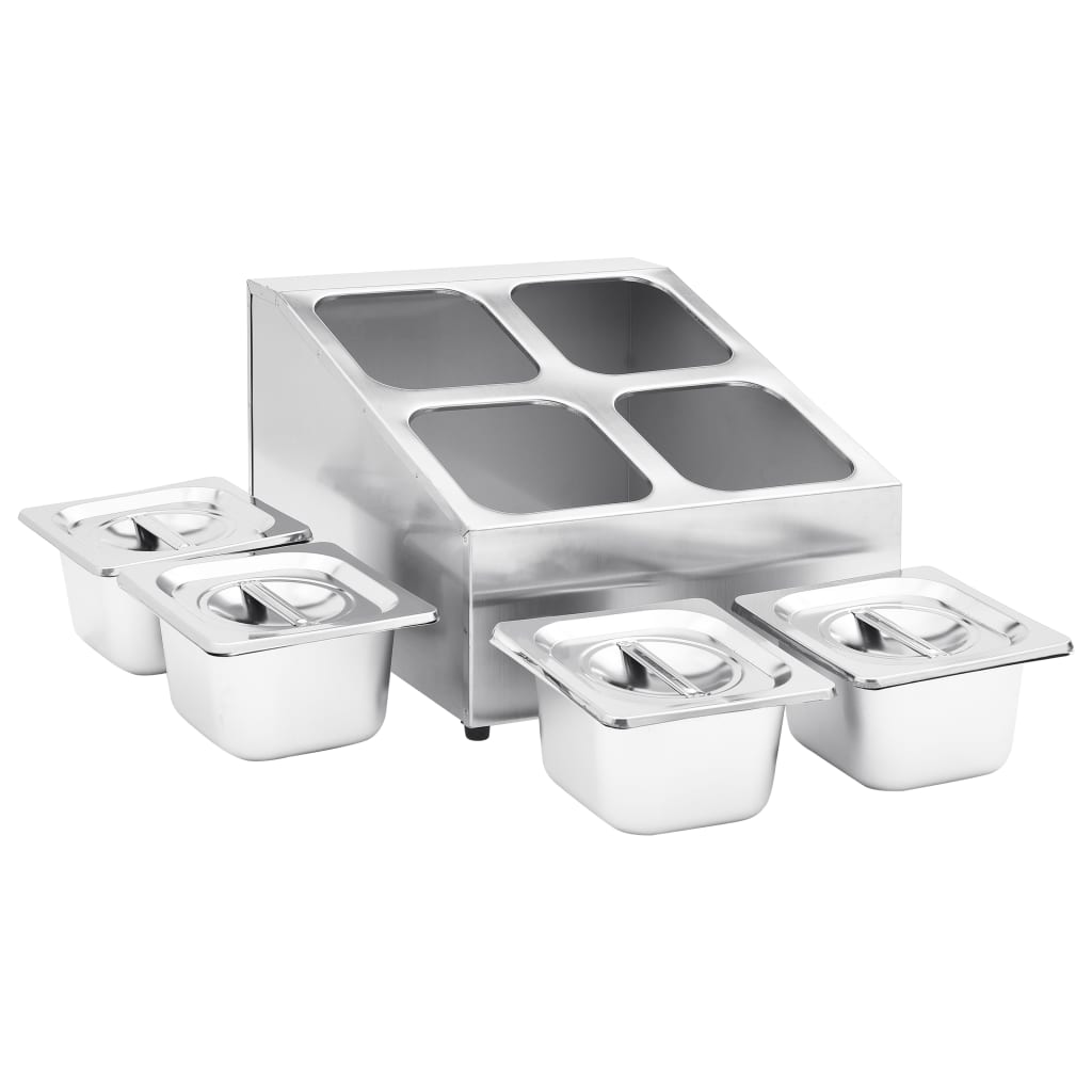 vidaXL Gastronorm Container Holder with 4 GN 1/6 Pans - Stainless Steel | Enhance Your Kitchen Organization & Efficiency - BEYRUN